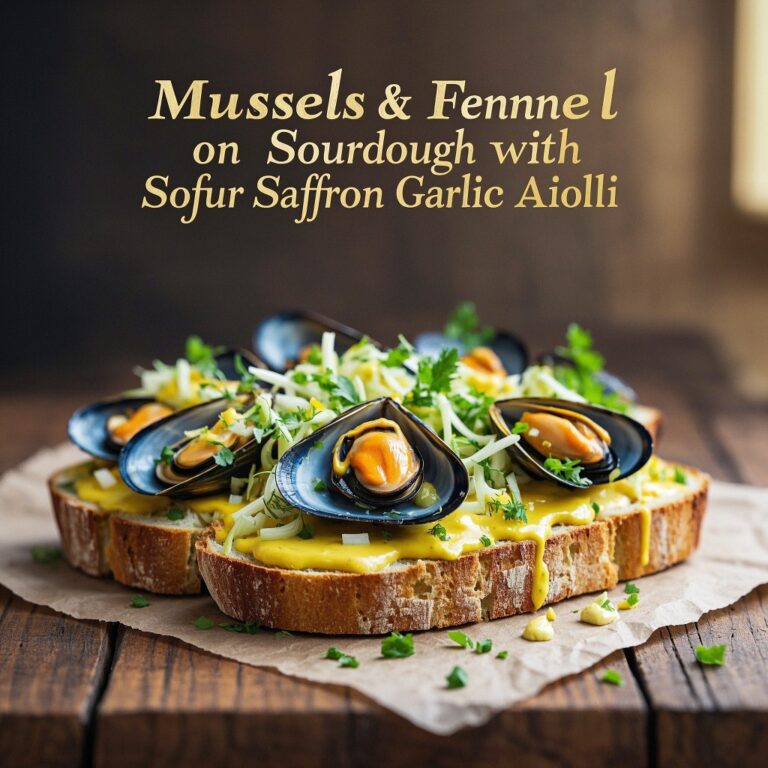 "Mussels & Fennel on Sourdough with Saffron Garlic Aioli"